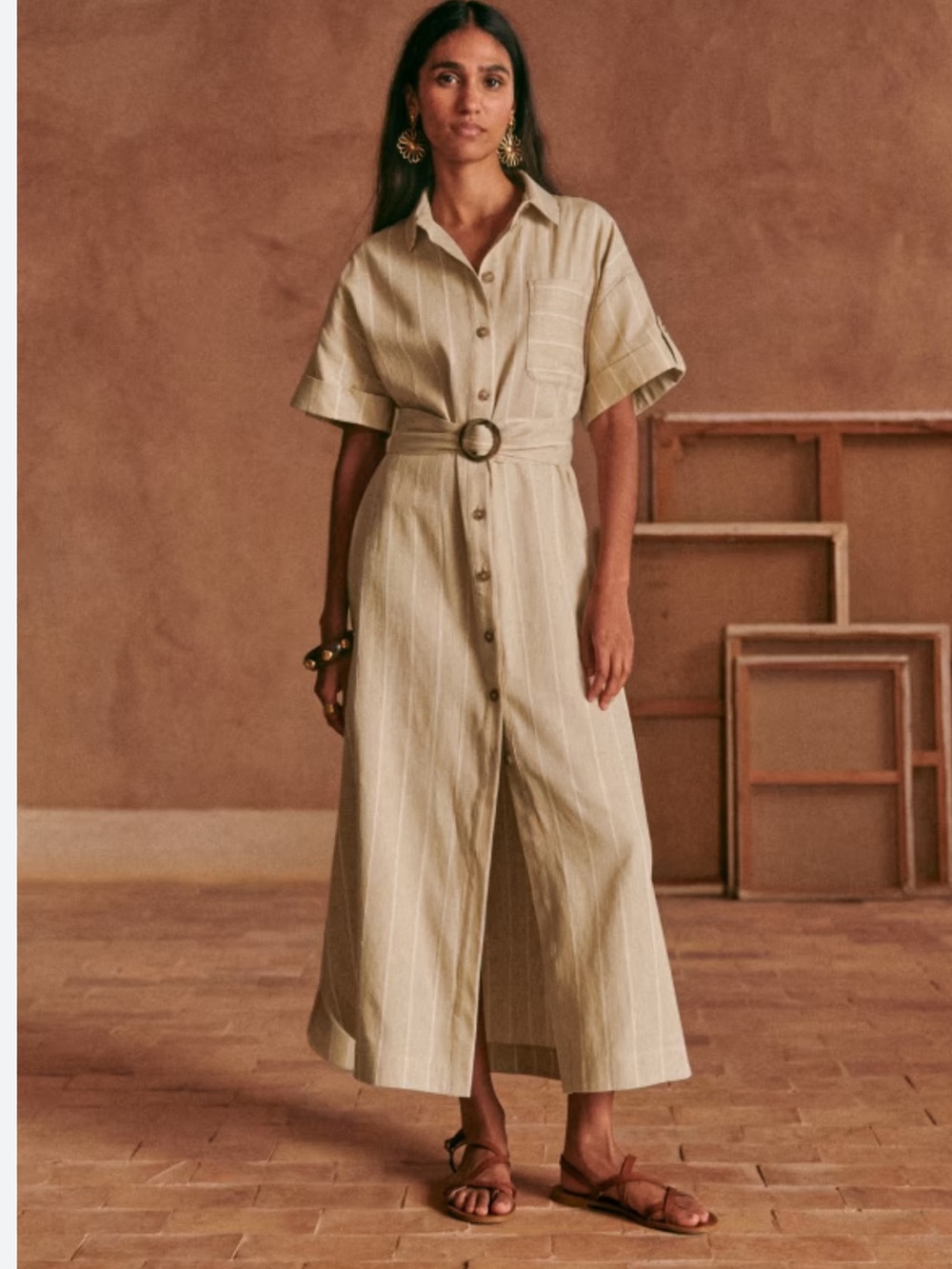 Sezane Alani Dress Belted Caftan 36 - Picture 1 of 6